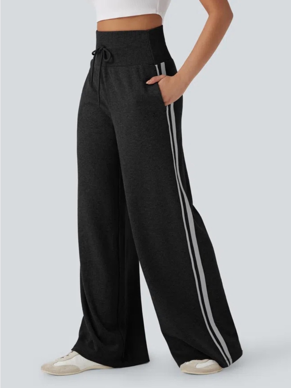 Halara Ribbed High-Waisted Wide-Leg Drawstring Pants NWOT